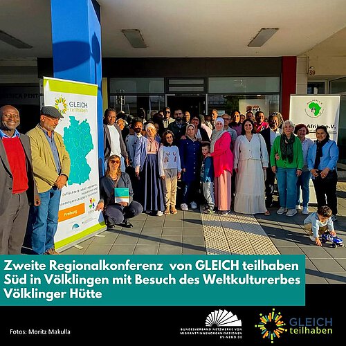 Photo by Bundesverband NeMO e.V. on May 15, 2025. May be an image of 8 people and text that says '進 GLEICH telinaben egiat eflechtotd Freibure Zweite Regionalkonferenz von GLEICH teilhaben Süd in Völklingen mit Besuch des Weltkulturerbes Völklinger Hütte Fotos: Moritz Makulla BU ET2WERKEVON teilhaben'.